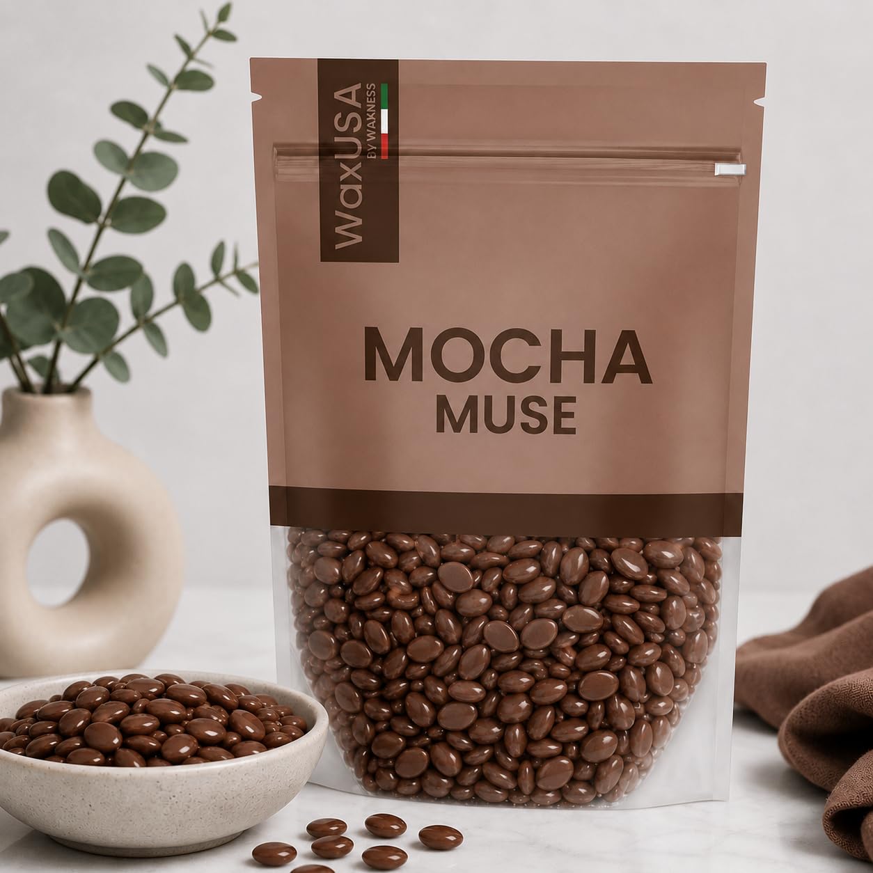 WaxUSA by Waxness Hard Wax Beads 2.42 lb (1,1 kg) Pack of 8 - Mocha Muse Creamy Low Temperature - Professional Stripless Hair Removal - Made in Italy Beauty and Personal Care Waxness