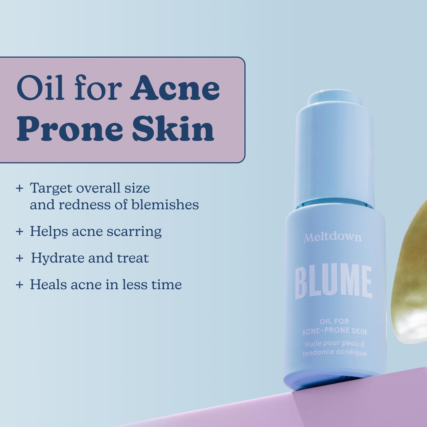 Blume Meltdown Face Oil for Women & Men - Non-Comedogenic Acne Serum with Rosehip Oil, Blue Tansy & Black Cumin Seed - Helps Reduce Redness, Smooth