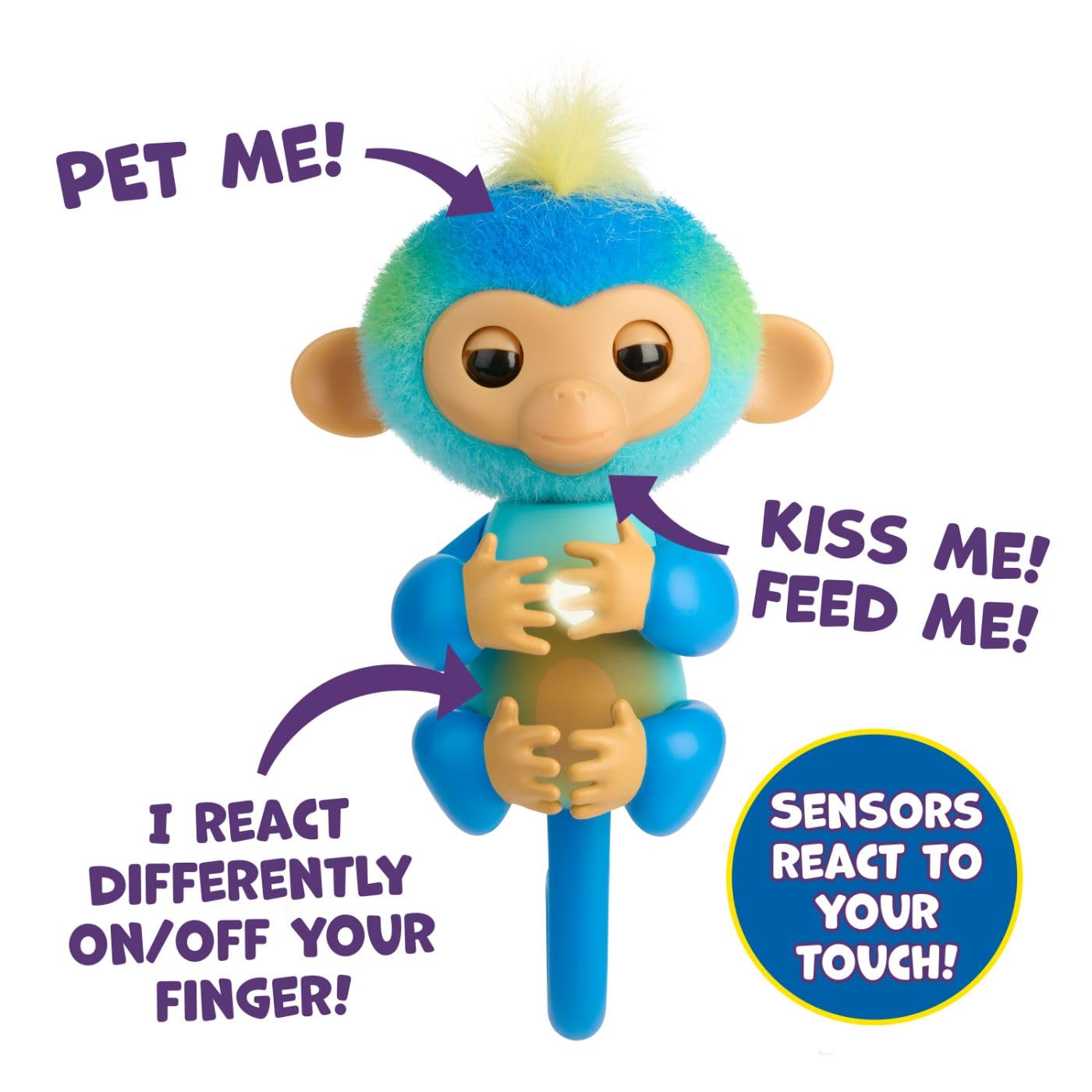 Fingerlings 2023 NEW Interactive Baby Monkey Reacts to Touch - 70+ Sounds & Reactions - Leo (Blue)