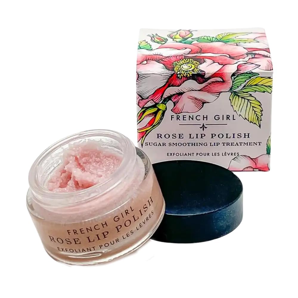 French Girl Rose Lip Scrub – Organic Sugar Lip Exfoliator & Moisturizer with Shea Butter & Oils, Hydrating Treatment for Dry Lips, Vegan, 1oz