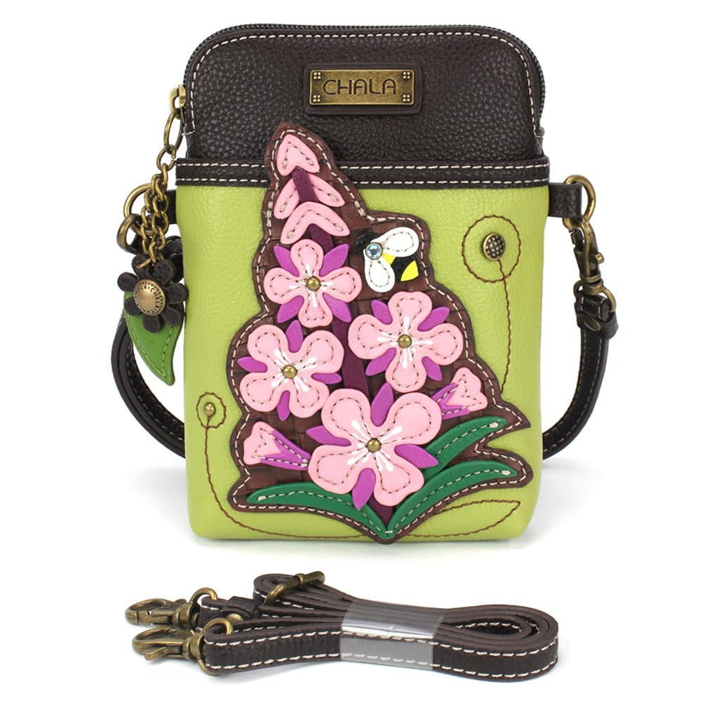 CHALA Plant Life Collection Cell Phone Crossbody Purse-Women PU Leather/Canvas Multicolor Handbag with Adjustable Strap - Fireweed - green