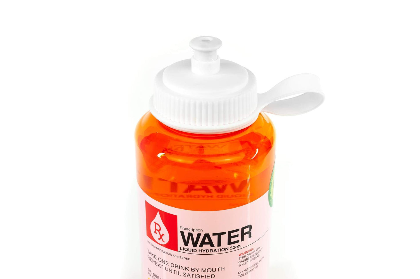 Prescription Water 32 Oz Plastic Water Bottle With Lid - Wide-Mouth, BPA-Free Novelty Hydroflask - Fun, Unique Orange Medicine Bottle With Screwtop
