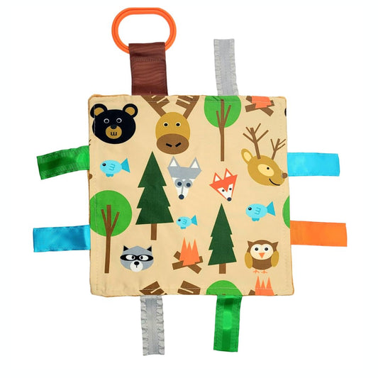 Baby Jack & Co 8x8” Forest Woodland Animal Lovey Tag Toys for Babies - Crinkle Toys for Developing 5 Senses - Soft & Safe - Learn Shapes & Colors -…