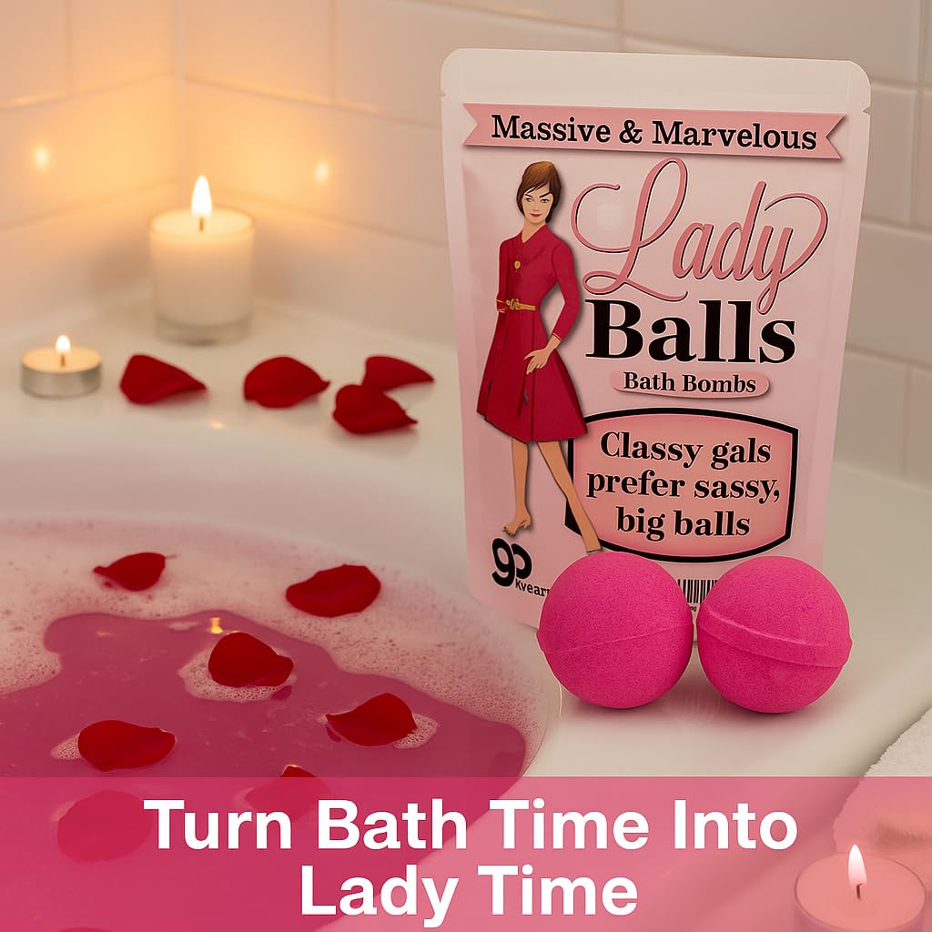 Lady Balls Bath Bombs - Massive XL 2 Pack Pink Fizzers - Funny Gift for Women, Moms, Sisters & Friends - Handmade Relaxation Bath Soak by Gears Out