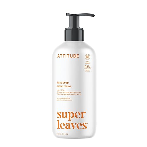 ATTITUDE Liquid Hand Soap, EWG Verified, Plant and Mineral-Based, Vegan Personal Care Products, Orange Blossom & Eucalyptus Scent, 16 Fl Oz