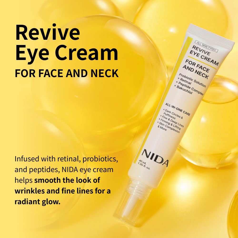 NIDA Revive Eye Cream For Face And Neck | Probiotics Lystate Solution, Retinal, Peptide Complex, Bakuchiol | Wrinkles, Fine Lines, Cell Turnover, Firm Beauty and Personal Care NIDA