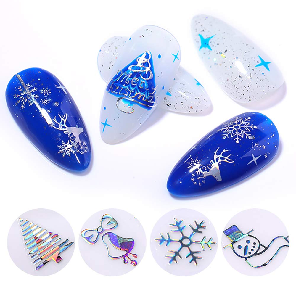 Christmas Nail Stickers - 8 Sheets 3D Holographic Winter Nail Decals Santa Claus Deer Snowflakes Snowmen Xmas Nail Art Sticker Manicure DIY Nail