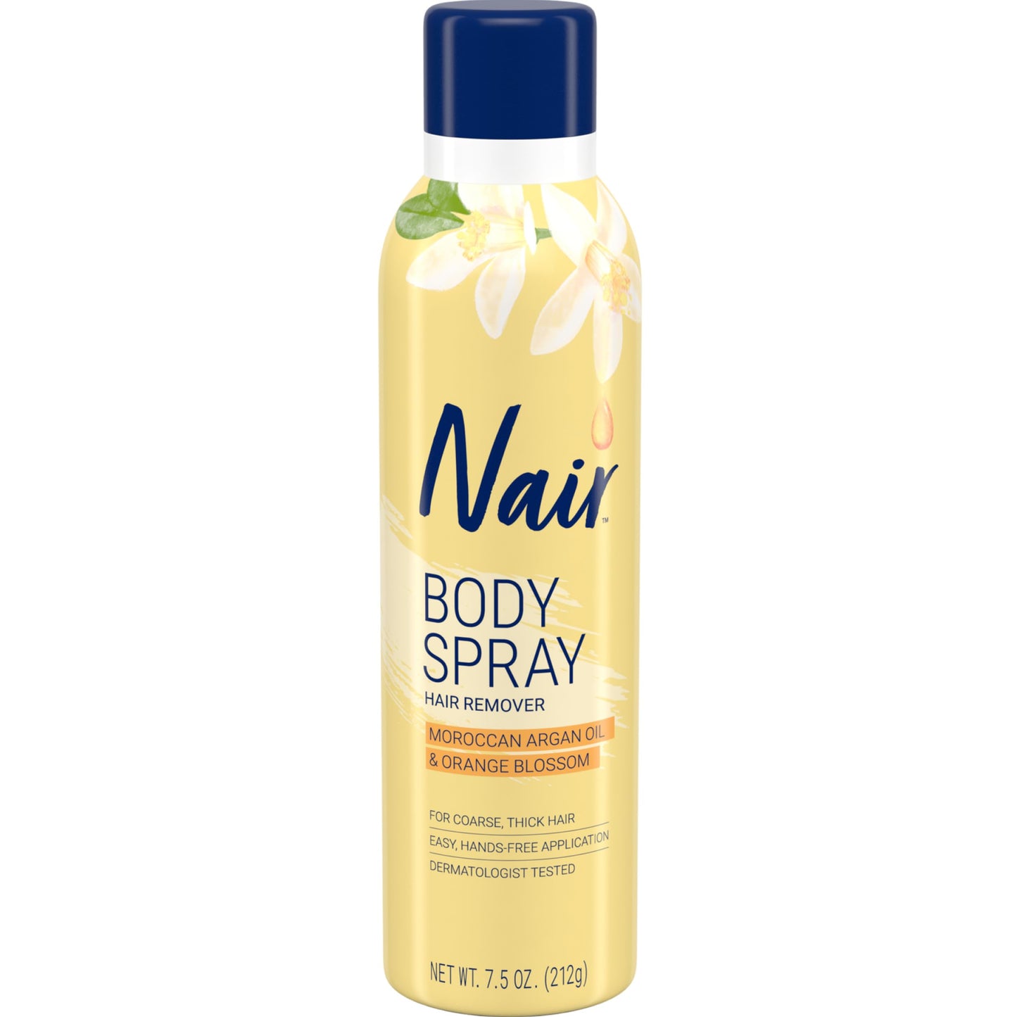 Nair Body Spray Hair Remover, Hands-Free Applicator Hair Removal Spray with Moroccan Argan Oil and Orange Blossom for Body, 7.5 Oz