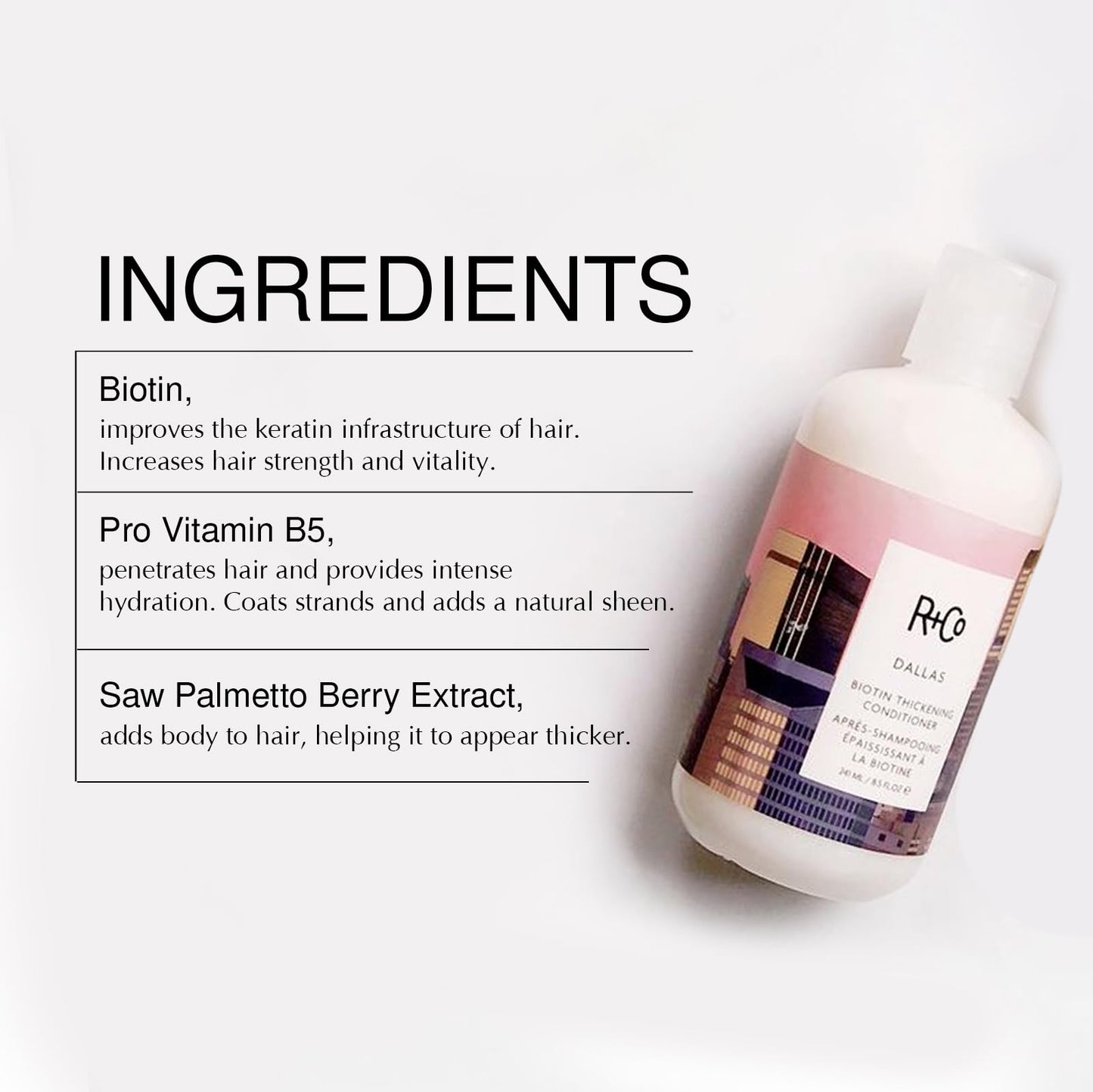 R+Co Dallas Biotin Thickening Shampoo and Conditioner Set- Volumizing Formula for Fine, Thin Hair - Adds Strength, Body & Fullness - Sulfate-Free