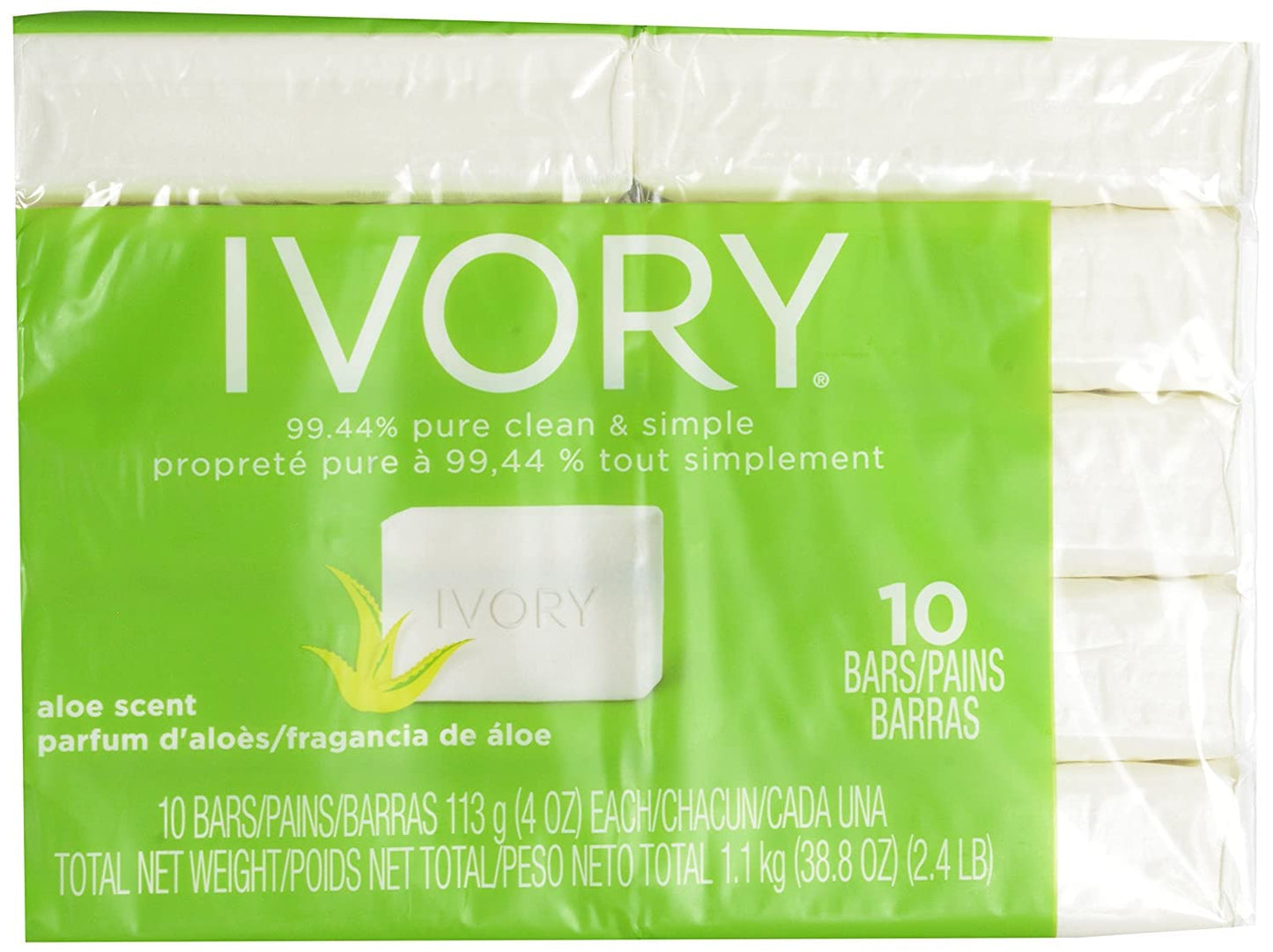 Ivory Bar Soap, Bath Size, Aloe 10 ea (Pack of 3)