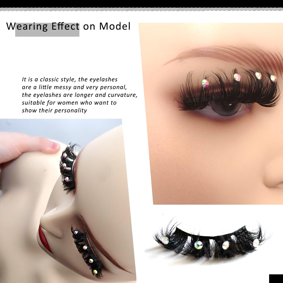Mink Lashes with Glitter Rhinstones for Party Dramatic Diamond Decorative Gem Eyelashes (crystal)