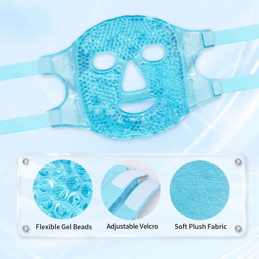 CONBELLA Cold Face Eye Masks Ice Face Mask Hot Cold Compress For Dark Circles, Puffiness, Migraines, Headache, Stress, Redness, Cooling Face Masks