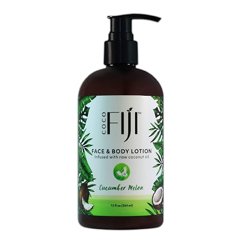 Coco Fiji Face & Body Lotion Infused With Coconut Oil | Lotion for Dry Skin | Moisturizer Face Cream & Massage Lotion for Women & Men | Cucumber Melon