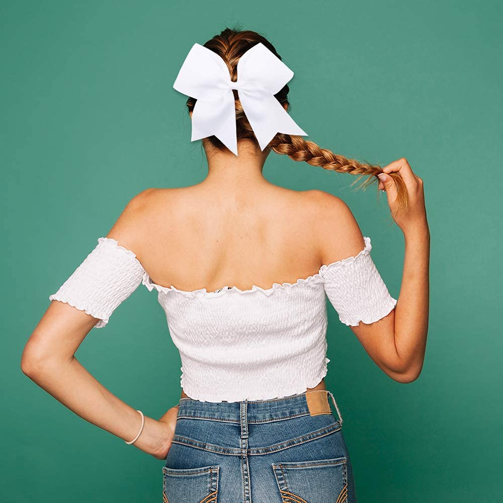 Oaoleer 8inch Jumbo Large Cheer Bows Ponytail Holder Elastic Band Handmade Boutique Hair Accessories for Cheerleading Teen Girls College Women Sports