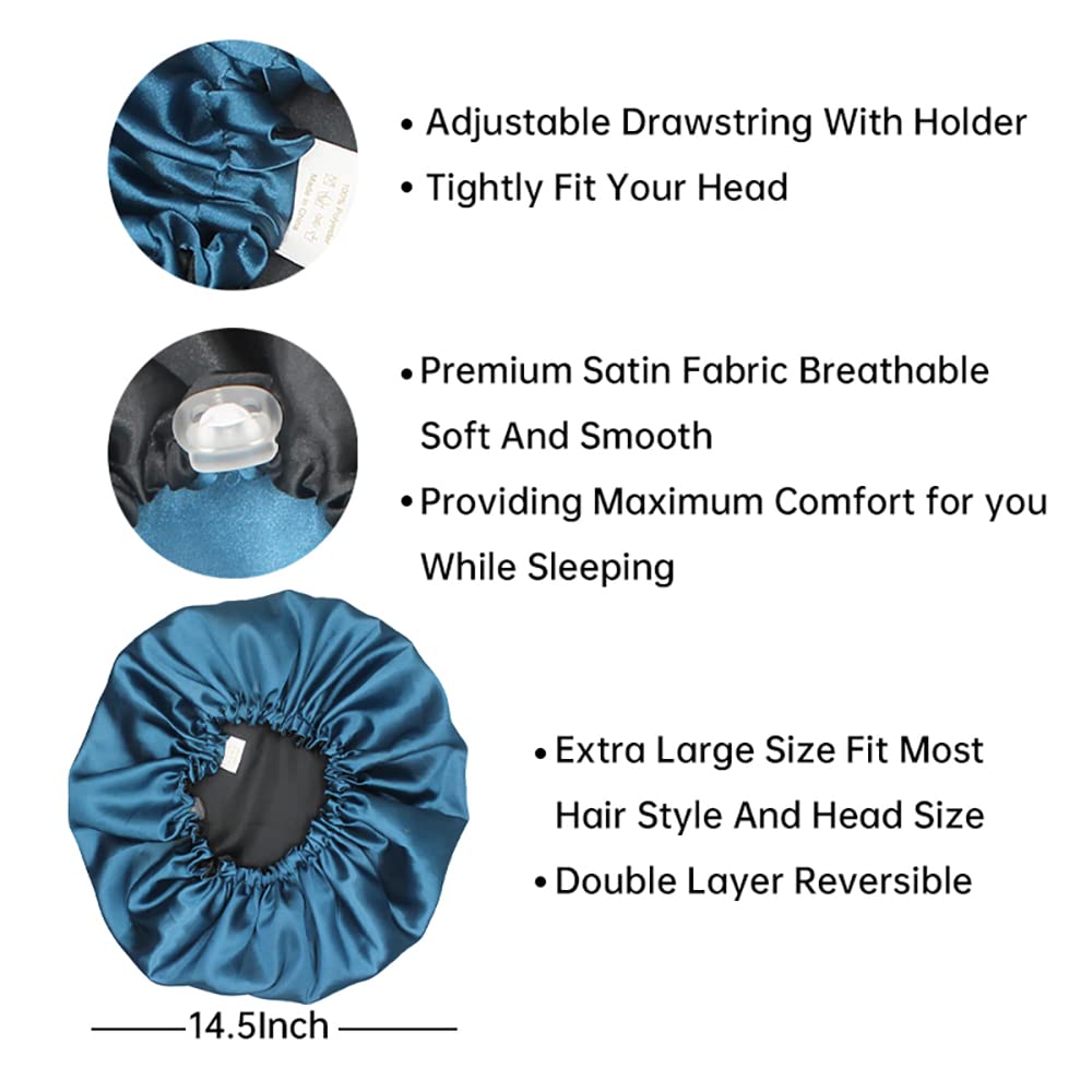 Hanbertti 2pcs of Satin Sleep Bonnet with Adjustable Buckle, Double Layer Silk Bonnets, Reusable Bath Hair Cap for Night Sleeping and Make up (Deep