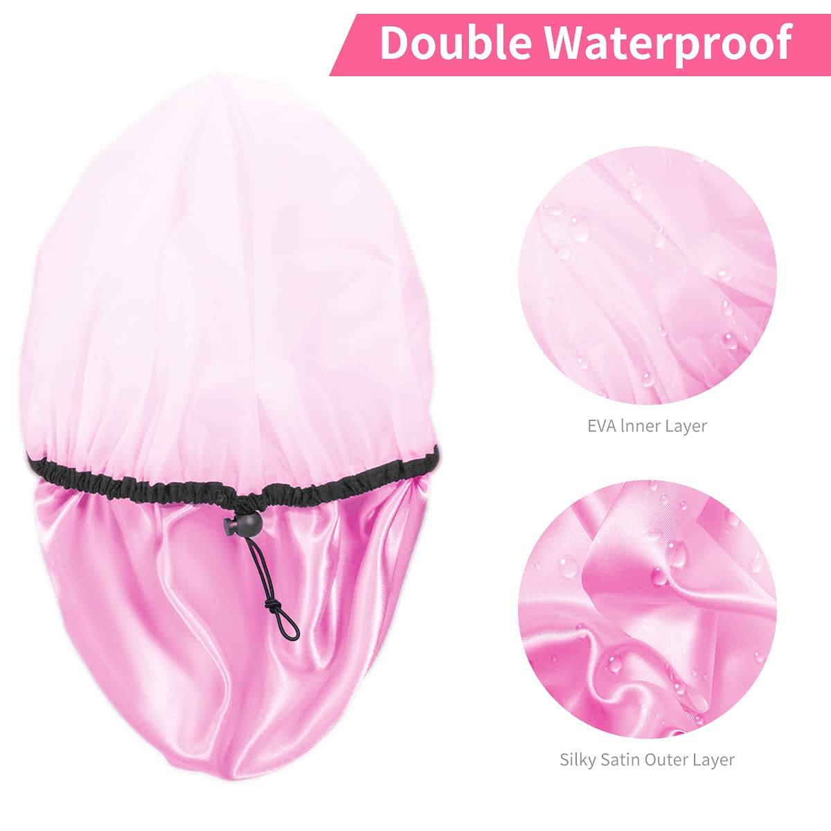 Auban Shower Cap for Women, Adjustable Reusable, Extra Large, Double-Layer Waterproof Bathing Cap, Waterproof Exterior, EVA Lining, Hair Cap for All