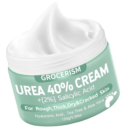 Grocerism Urea Cream 40 Percent For Feet Plus 2% Salicylic Acid 5.29 oz || Foot Cream and Hand Cream Maximum Strength with Hyaluronic Acid,Tea