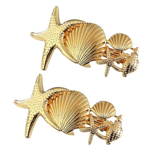 2 Pack Metal Starfish Shell Hair Clips French Barrettes Pins Slides Stylish for Women Girl Gold or Silver Hair Jewelry Accessories (Gold)