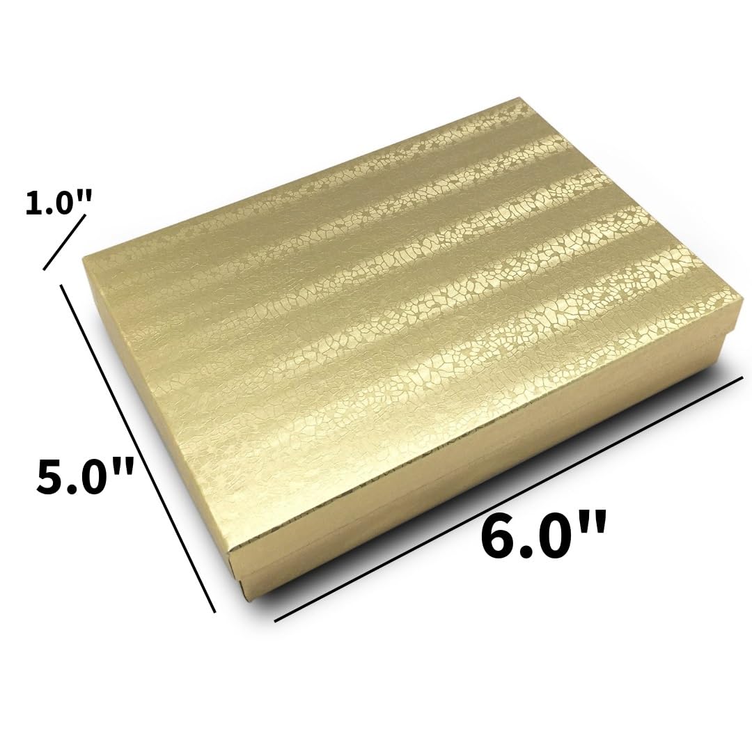 RJ Displays 6 Pack Gold Foil Cotton Filled Color Paper Jewelry Necklace Bracelets Watch gifts and Retail Boxes for Wedding, Anniversary, Engagement…