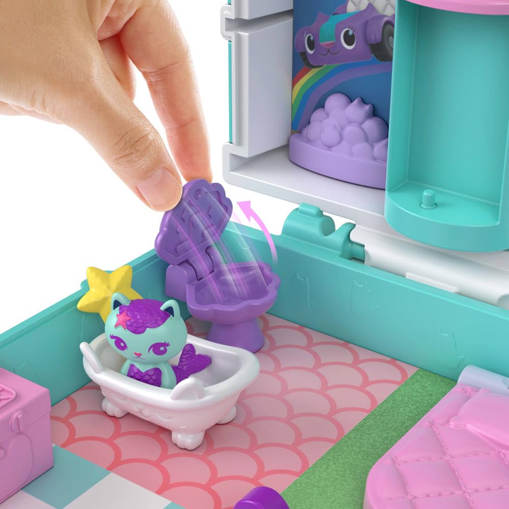 Polly Pocket x Gabby’s Dollhouse Compact, Micro Dolls and Playset, 9 Themed Accessories, Pandy Paws, Cakey, & Mercat Pet Friends