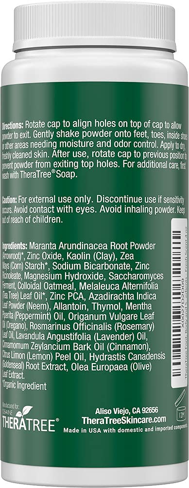 TheraTree Foot, Body and Shoe Powder with Tea Tree for Odor and Moisture Control with Organic and Natural Ingredients - Fresh Scent 4 oz