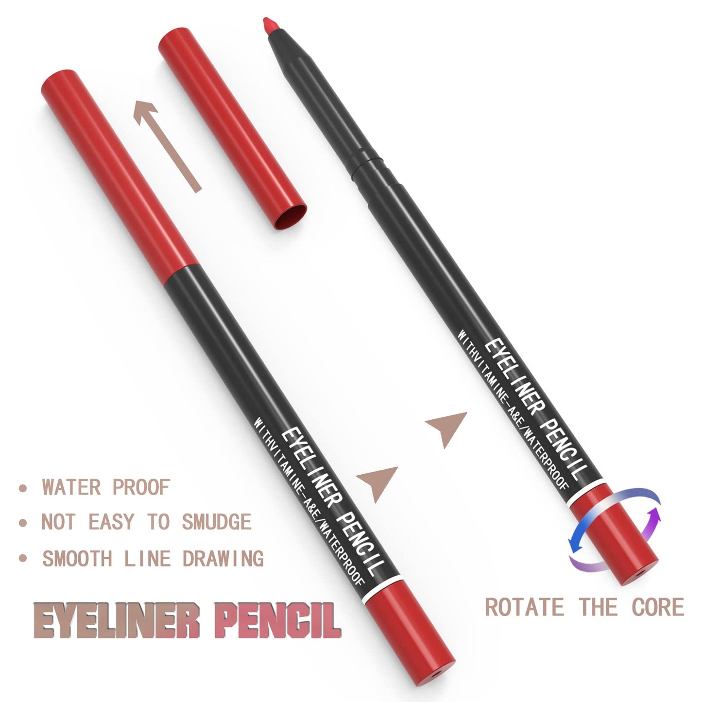 KAIQIKAIXI 12 Kinds Of Color Eyeliner Pen, Eyebrow,Eye Shadow Pencil, Lip Line Pen, Eyelid Pad, Pencil Makeup Set Tool 12PCS (Multicolor)