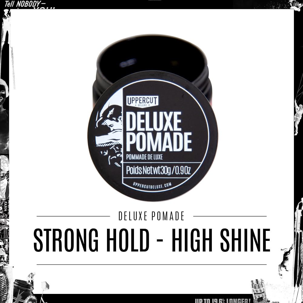 UPPERCUT DELUXE Deluxe Pomade, Midi 0.9 oz / 30g - Strong Hold, High Shine Hair Pomade - Water-Based, Easy Washout - Classic Barber Styling for Slick