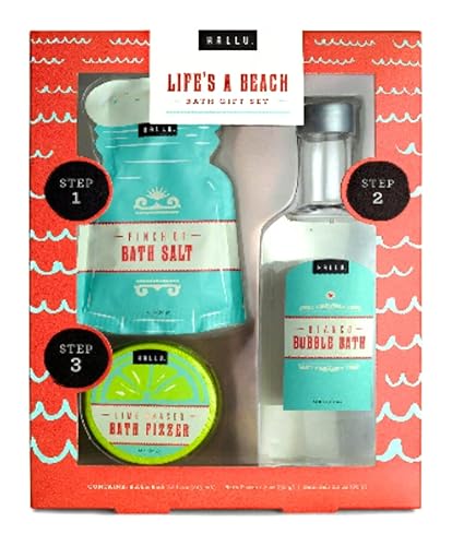 (1) Hallu Life’s a Beach Bath Gift Set -Set Includes 7.2 oz Blanco Bubble Bath, 1.7 oz Lime Chaser Bath Fizzer, and 2.1 oz Pinch of Bath Salt