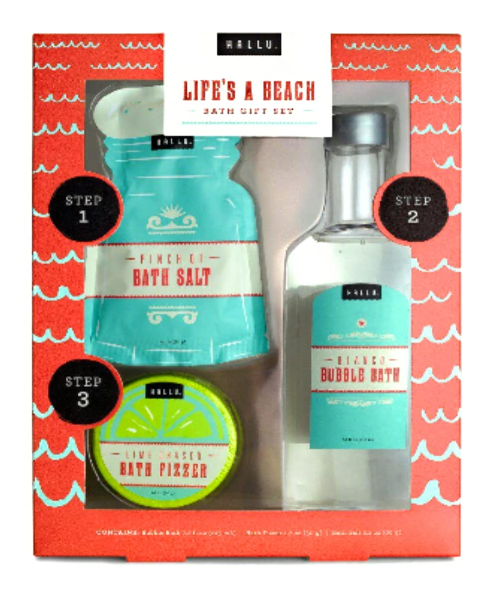 (1) Hallu Life’s a Beach Bath Gift Set -Set Includes 7.2 oz Blanco Bubble Bath, 1.7 oz Lime Chaser Bath Fizzer, and 2.1 oz Pinch of Bath Salt