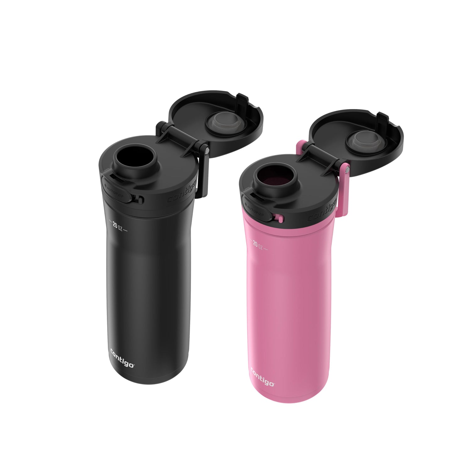 Contigo Jackson Chill 2.0 Water Bottle with Autopop Lid, 20oz, 2-Pack, Pink and Black