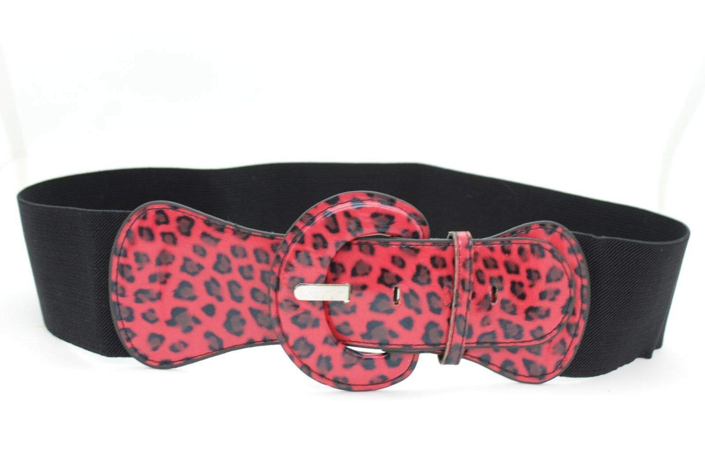 Women Hip Hop Fashion Elastic Belt Red Animal Print Leopard Cheetah M L