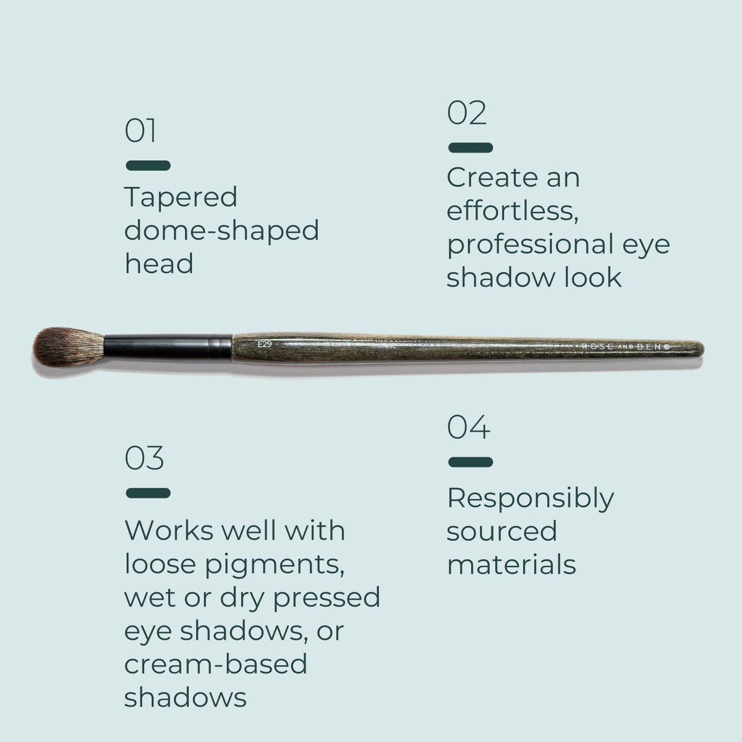 Rose and Ben Beauty E29 Blending Eye Brush | Tapered Dome for Contouring & Depth | Cruelty-Free Bristles