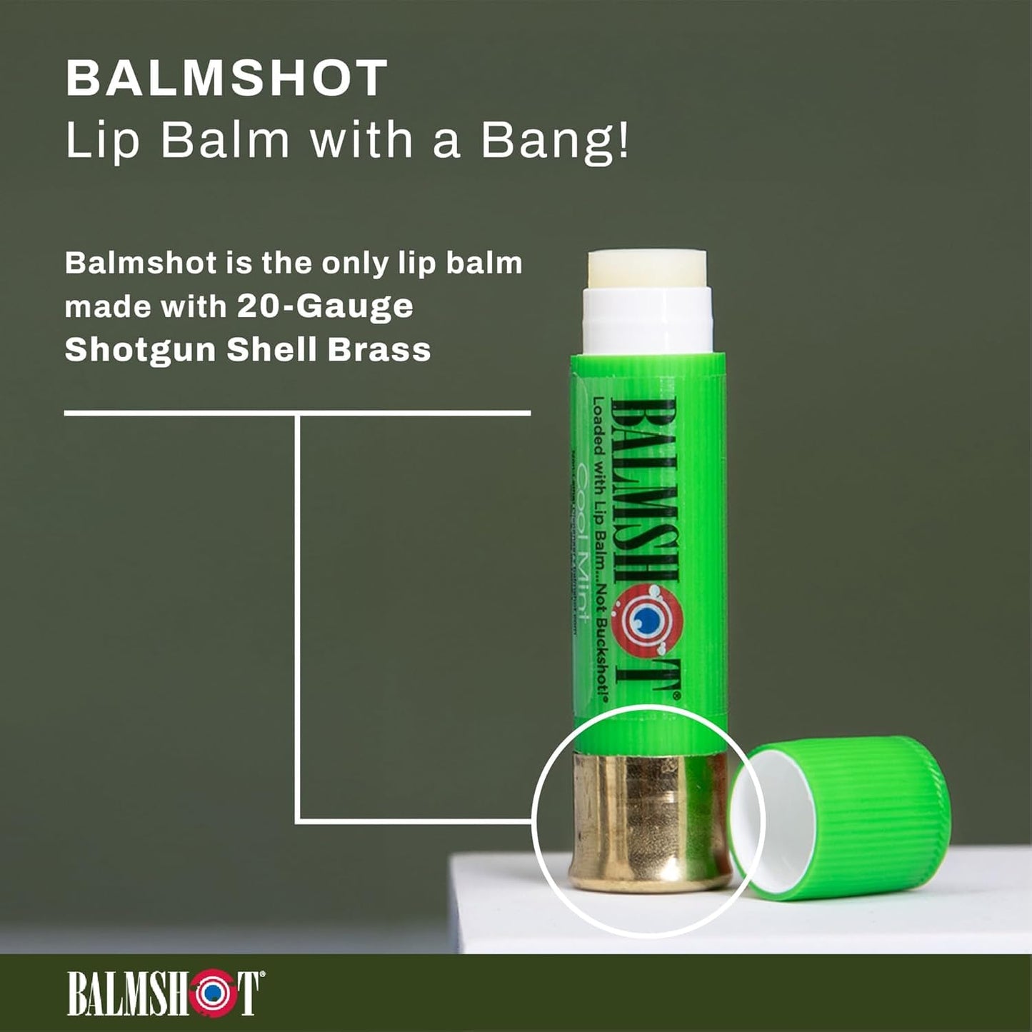 BALMSHOT Lip Balm 4-Pack - Minty Combo Variety Pack - (2) Cool Mint & (2) Vanilla Mint - SPF 15 Beeswax Chapstick Formula, 20-Gauge Brass Shotgun