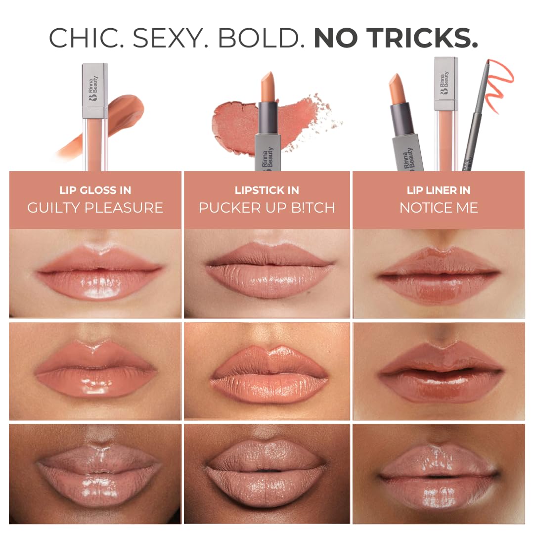 Rinna Beauty Icon Lip Kit - No Apologies - All-in-one Lip Kit - Includes Lipstick, Lip Gloss, and Lip Liner - NUDE CORAL look - Vegan, LONG-LASTING: