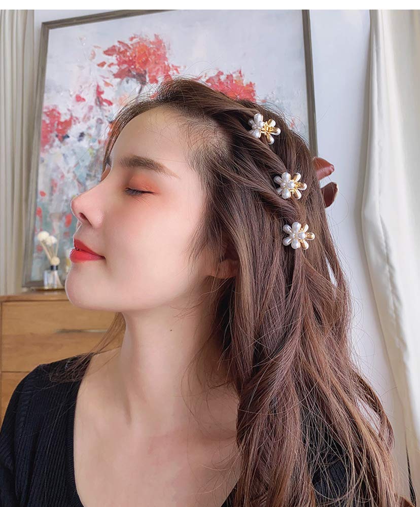 Mini Pearl Hair Barrettes for Women Girls, 10pcs Sweet Artificial Pearl Hair Clips, Flower Pins Clips for Party Wedding Daily