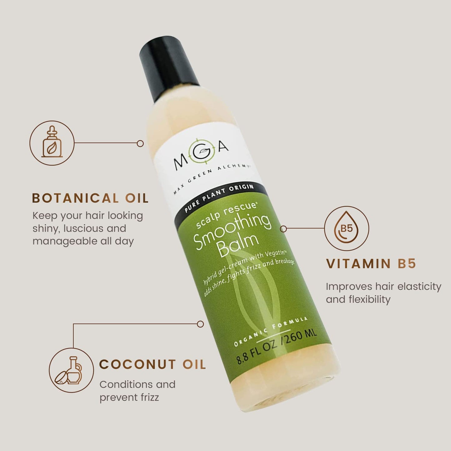 MGA Vegan Hair Smoothing Balm - Scalp Rescue Organic Formula with Keratin Repairs Rough Hair | Hair Care Product with Argan Oil for Men & Women