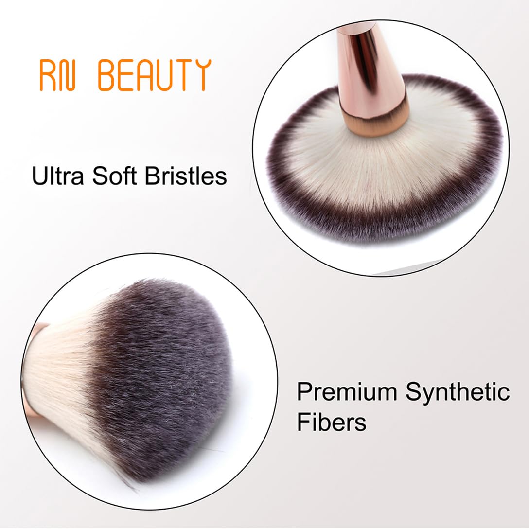 RN BEAUTY Makeup Brushes Large Powder Brush Foundation Blush Brush Bronzer Contour Face Blender Brush Mineral Blending Buffing Powder Cosmetics Kabuki