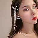 Wekicici Butterfly Rhinestone Tassel Clips Rhinestone Hair Clips Butterfly Tassel Hair Accessories for Women and Girls, silver
