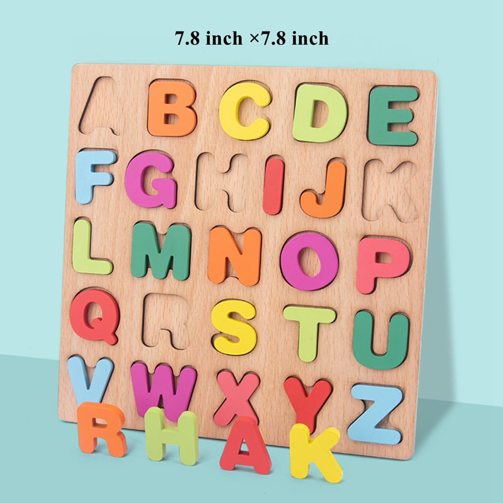 Wooden Puzzles for Toddlers – Alphabet & Number Chunky Wood Puzzle Board, Preschool Educational Learning Toy for Boys & Girls, Kindergarten