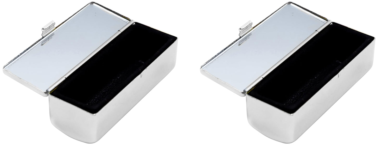 Stephanie Imports Set of 2 Rectangular Vintage Lipstick Cases With Glass Mirror (Silver Wave)