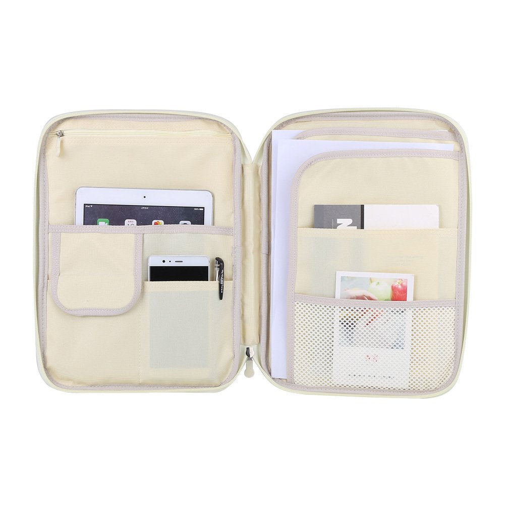 A4 Document Bag, A4 File Folder Portfolio Organizer Multi Functional Zippered Case Travel Pouch Handbag for Phones Notebooks Pens Documents (13.8 x