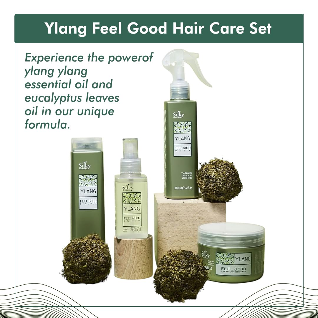 Silky Ylang Feel Good Hair Care Set - 4-In-1 Set with Oil Control Shampoo, Conditioner, Leave-In Spray & Hair Mist - Enjoy A Spa-Like Cleanse Every