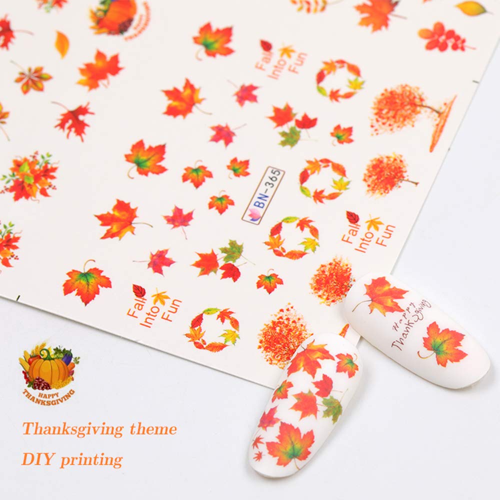 Fall Nail Stickers Autumn Maple Leaf Nail Art Decals Thanksgiving Day Water Decal Transfer Slider Set Turkey Pumpkin Nail Art Foil Stickers Nail