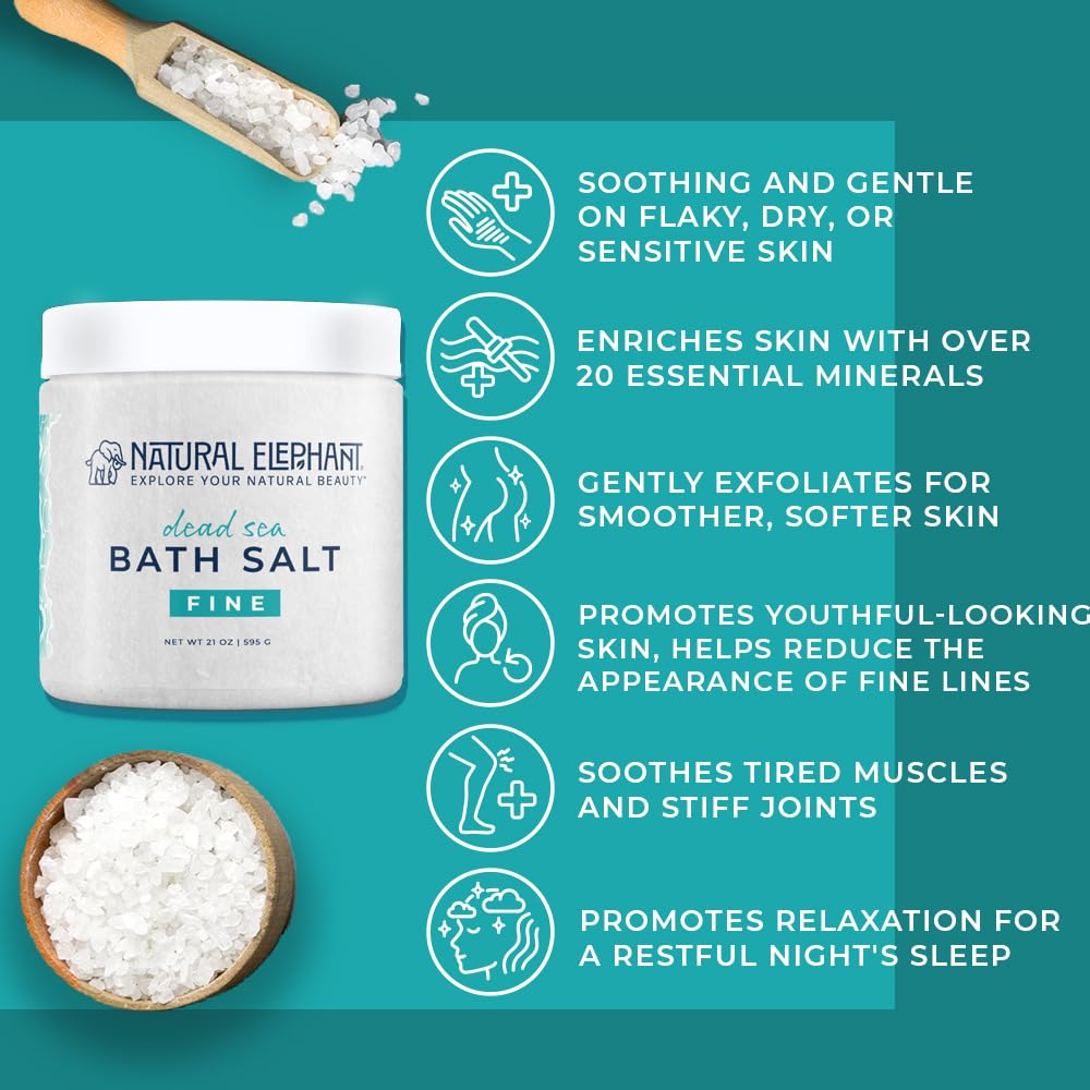 Dead Sea Salt Fine Grain Bath Soak 21 oz - Natural Mineral Body Soak Beauty and Personal Care Natural Elephant