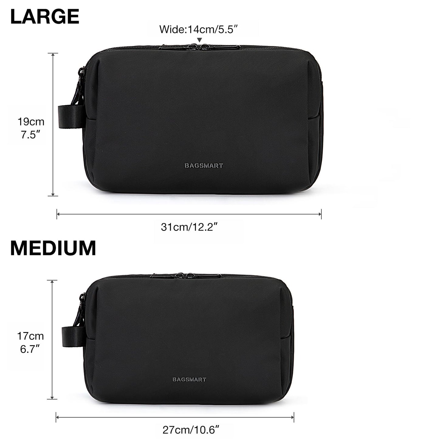 BAGSMART Menโs Toiletry Bag โ Water-Resistant Travel Dopp Kit & Shaving Organizer for Toiletries & Accessories, Black, Medium