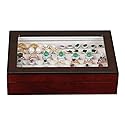 SYENS Wooden Ring Box Earring Storage Box Jewelry Organizer for Women, Top Glass Window - Magnet Closure, Men's Cufflink Box At Least for 24 pairs…
