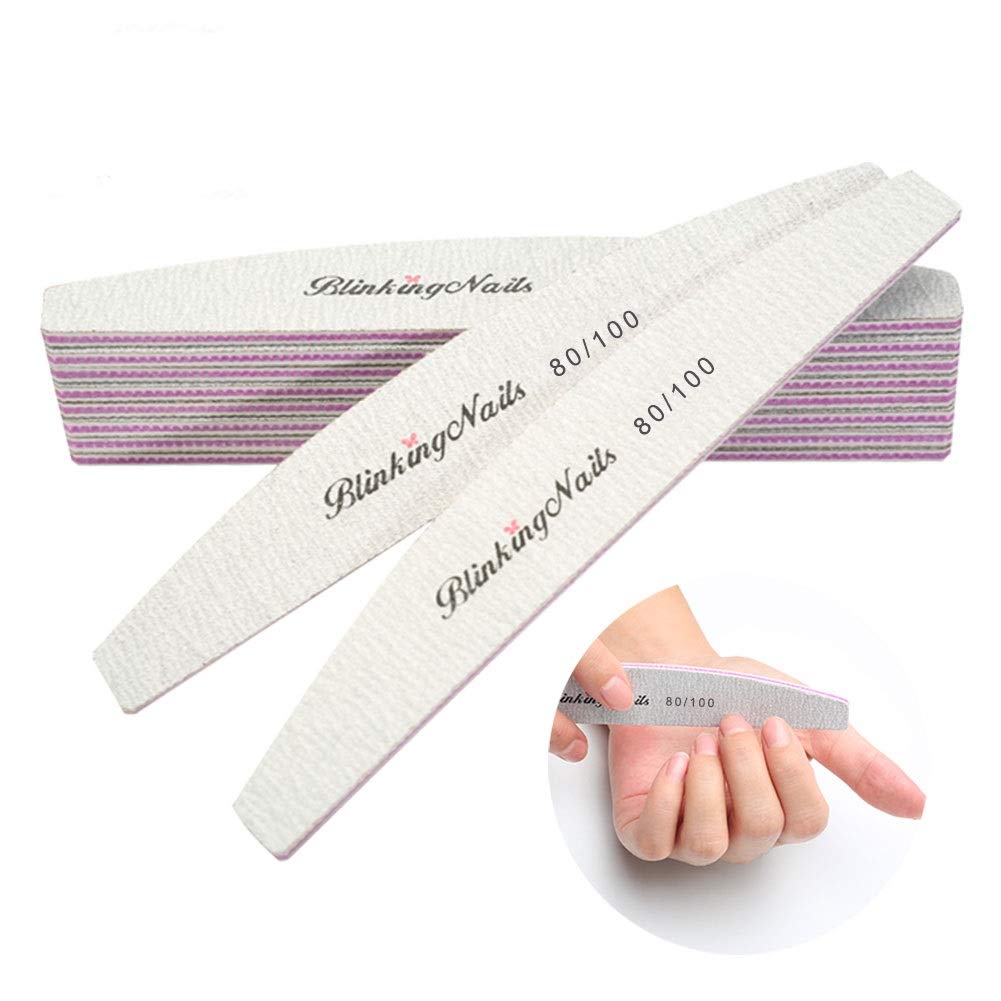 Abrasive Nail File 80/100 Grit 10Pcs Acrylic Nail Files and Buffers, Professional Washable Nail File Buffer Block with Double Sides Designed
