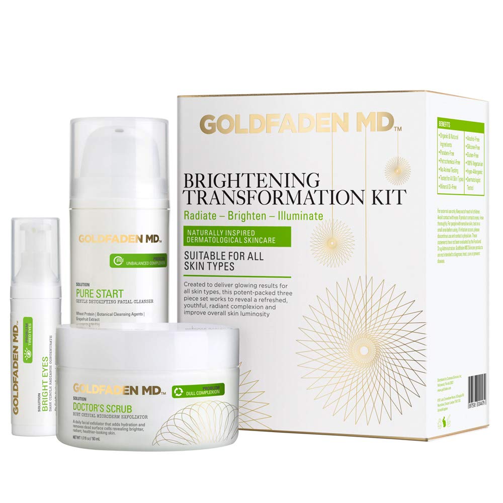 GOLDFADEN MD Brightening Transformation Kit | Advanced Skin Care Regime For Face | Includes Doctors Scrub Microdermabrasion Exfoliator, Pure Start