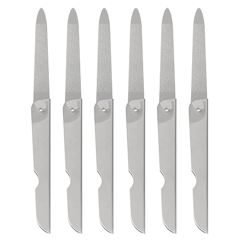 Lurrose 6pcs Foldable Nail File: Double-Sided Stainless Steel Folding Nail File - Portable Manicure Tools