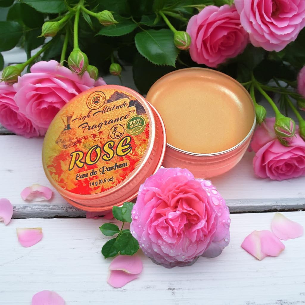 ROSE Perfume - Eau de Parfum - Solid Balm - Natural Essential Oils Aromatherapy Fragrance (Tea Rose, De Mai, Otto, Rosa Damascena, Centifolia